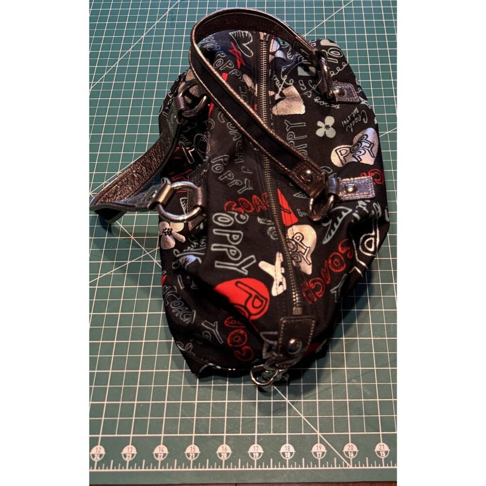Coach Poppy Black Fabric Handbag With Red Interior & Graphic Design Zipper Closu - Picture 5 of 11